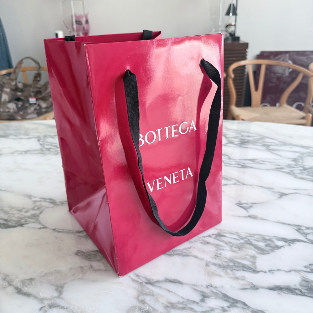 Bottega Veneta Red Glossy Paper Shopping Bag Ribbon Handles Small 11.5"8"7.5"
